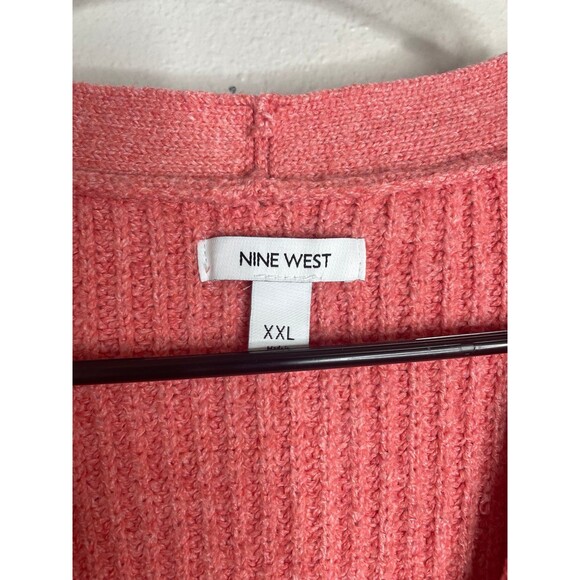 Nine West Pink Cardigan XXL Oversized Button Front Chunky Knit Sweater Pockets - Picture 6 of 6